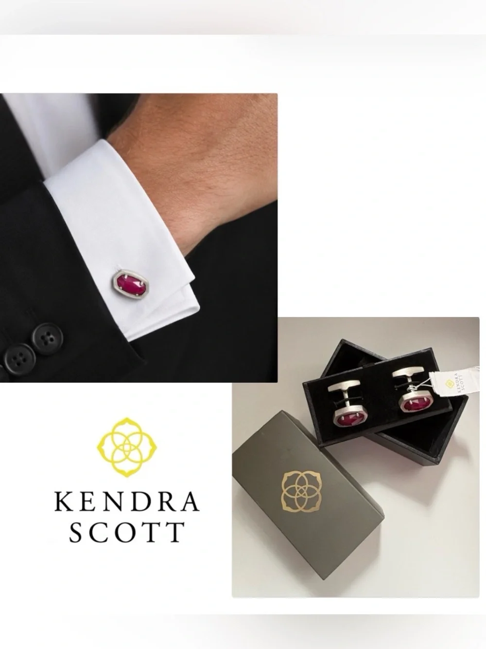 NWT [Kendra Scott] Elijah Faceted Red w/ Vintage Silver Tone Cufflinks — RARE!